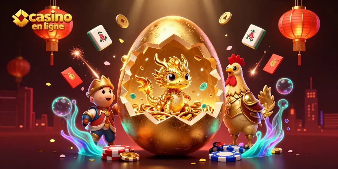 Casino en ligne : dragon d'or et jetons de poker dans un décor féerique de jeux.