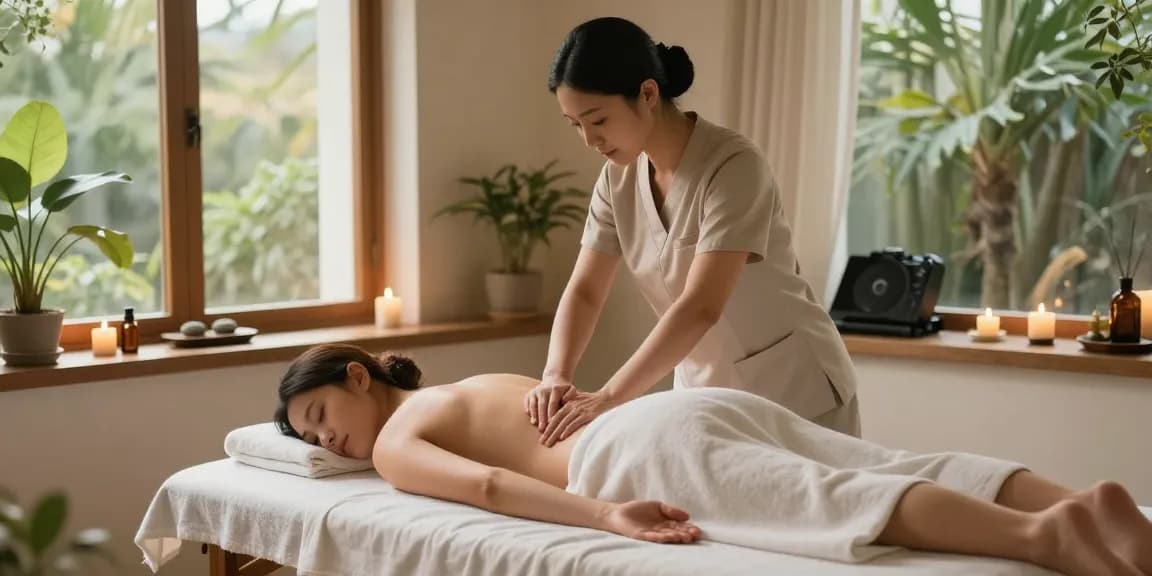 마사지 치료 중인 전문가와 고객의 편안한 스파 환경