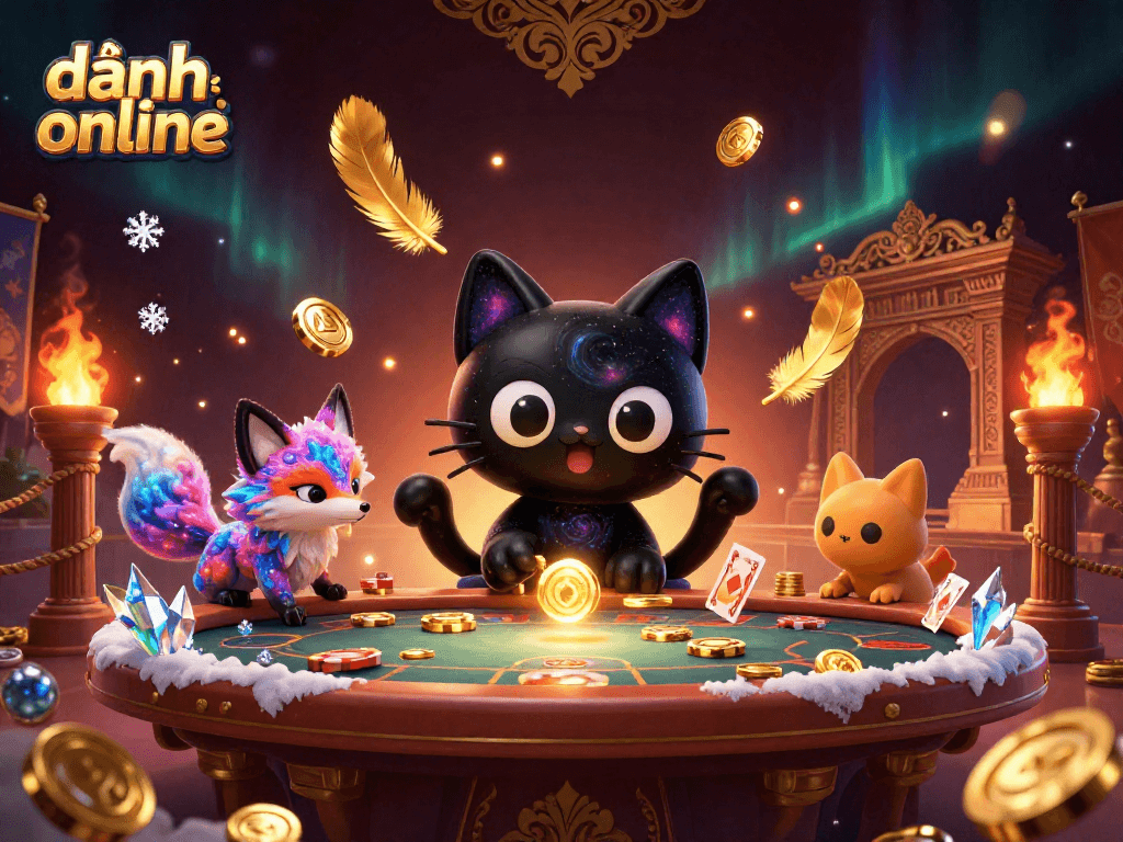 Engage in đánh đề online while the cosmic cat pulls in golden bets and cards at the casino.