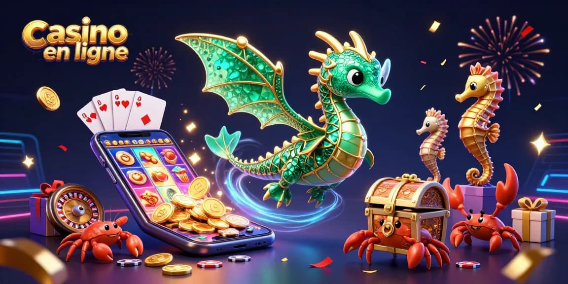 Découvrez le casino en ligne avec un dragon marin flamboyant, des jeux de machine à sous et des pièces d'or virevoltant