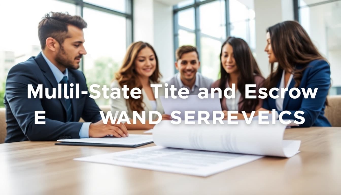 Agents discussing multi-state title and escrow services in a professional office setting