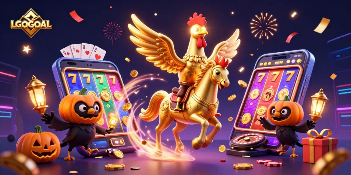 Engage in thrilling slot action with LGOGOAL's immersive gaming scene featuring a golden rooster.
