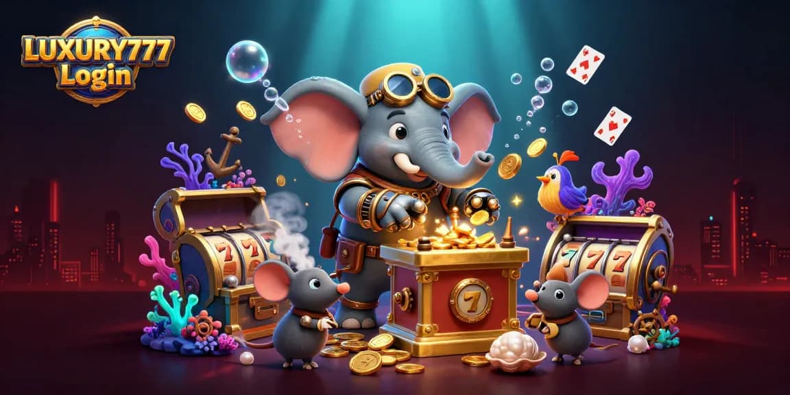 LUXURY777 Login memainkan slot mesin emas dengan elemen desain menarik dan suasana kasino yang hidup.