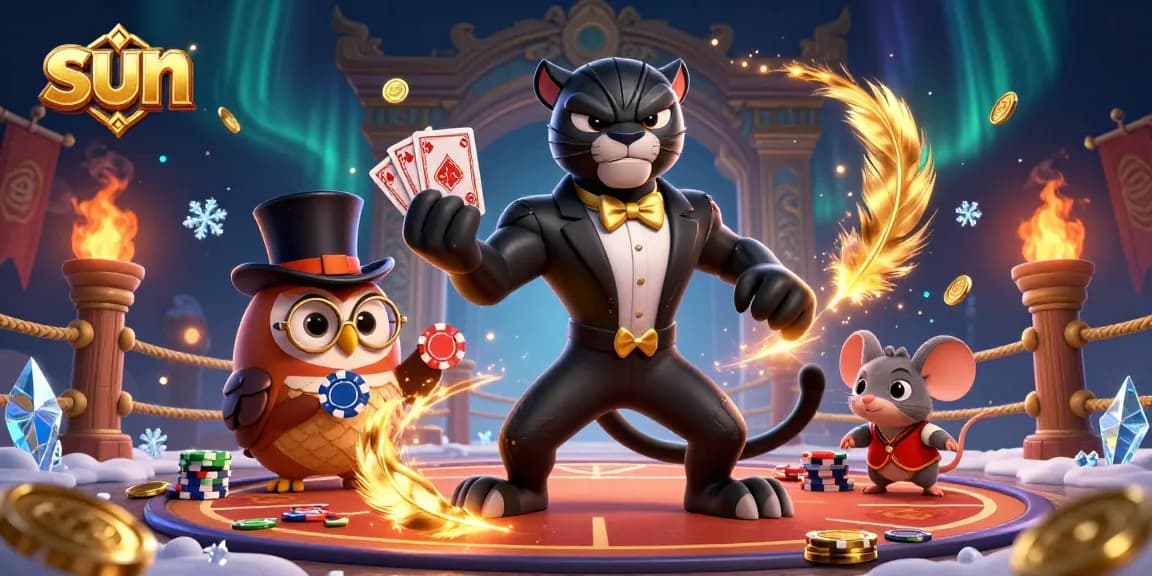 Engage in thrilling games with sun-themed vibrant characters in a 3D casino scene.