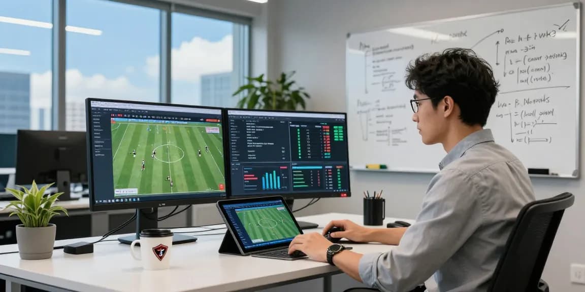 Data analyst analyzing Prediksi 7meter for accurate sports predictions in modern office.