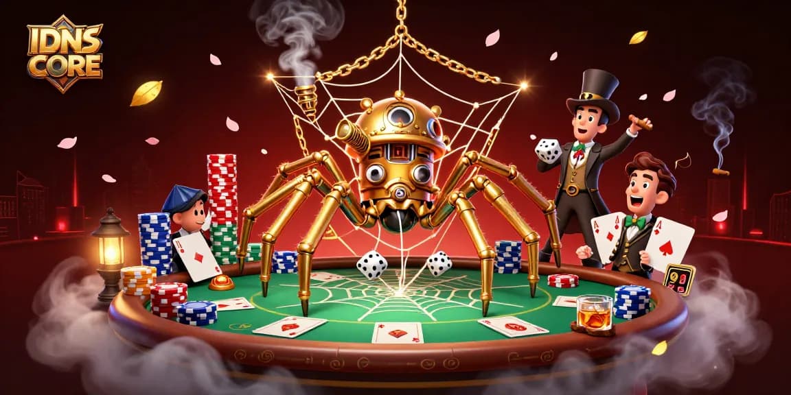 IDNSCORE players win big at the table with a rich, vibrant 3D casino illustration.