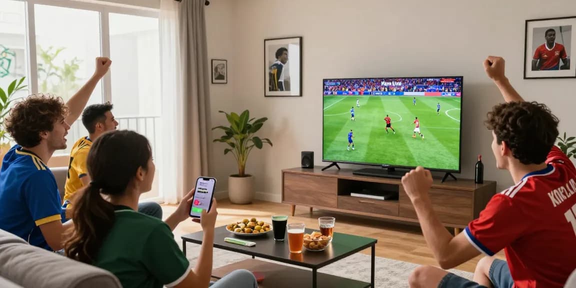 Experience Kora Live excitement with fans cheering in a vibrant living room.