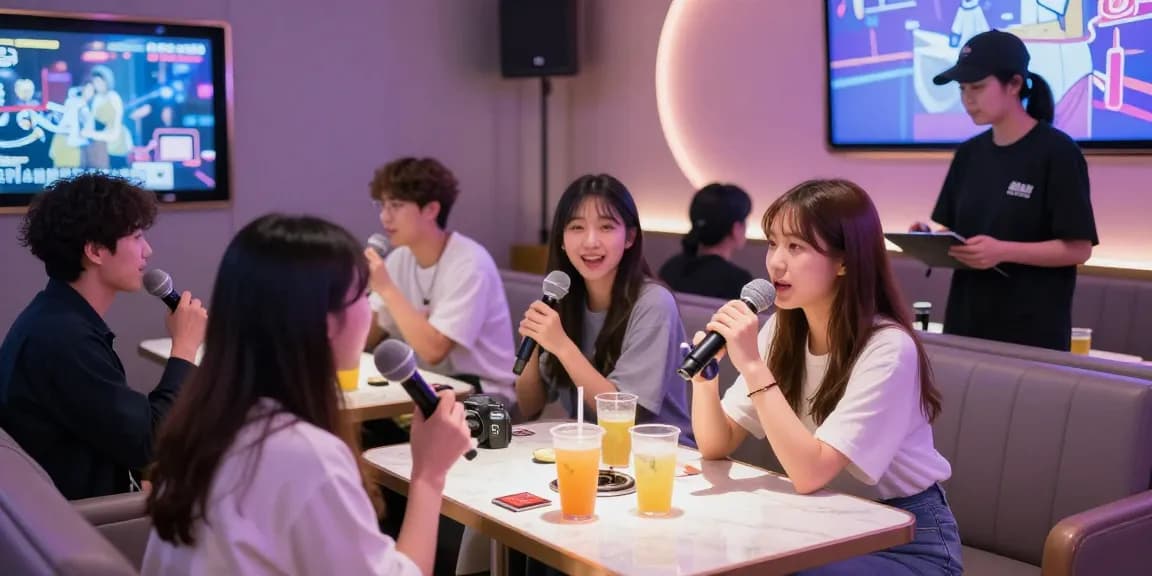 인천쓰리노의 활기찬 분위기 속에서 손님들이 노래를 즐기는 모습과 세련된 인테리어를 담은 이미지