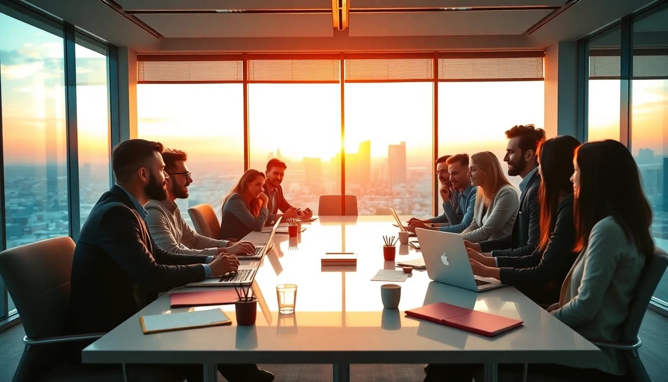 An engaging business meeting showcasing diverse professionals at theredandwhitemagz.com discussing innovative ideas.