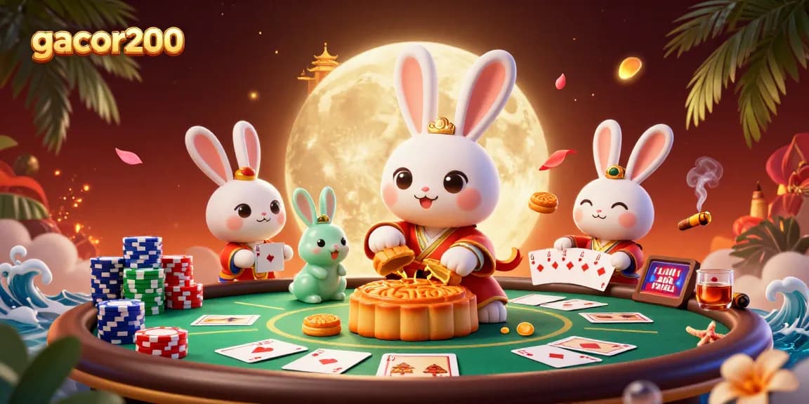Menang di gacor200 dengan ilustrasi kasino yang penuh warna dan detail, menunjukkan karakter judi yang unik.