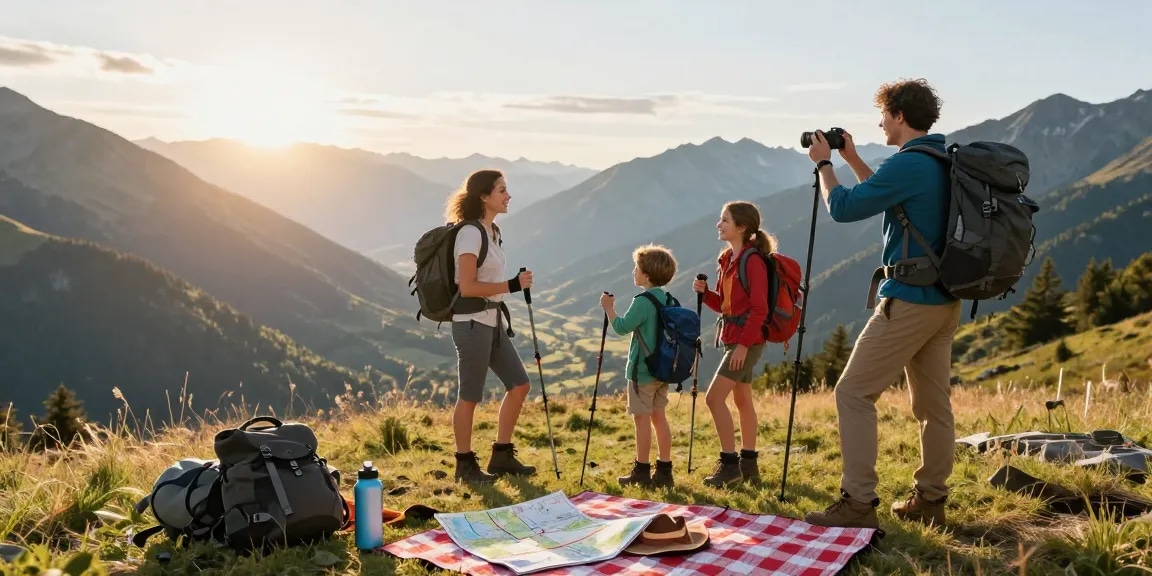 Family adventure in nature while exploring mantra88 hiking trails during sunset.