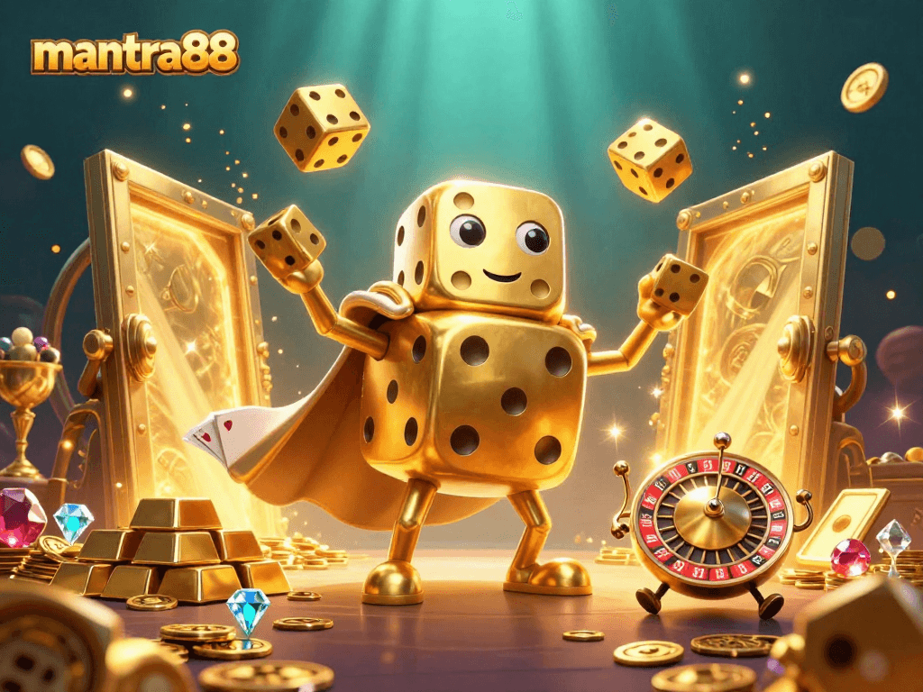 Join the thrill at mantra88 with vibrant 3D casino characters amid treasures.