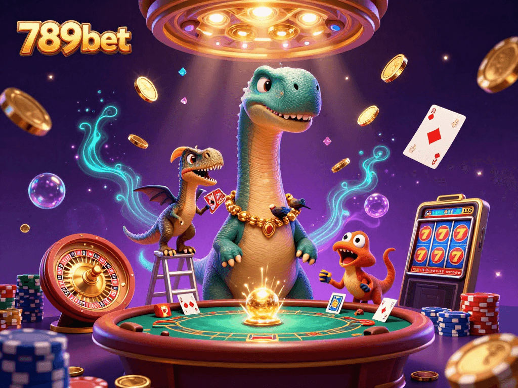 Experience 789bet with an enchanting casino scene featuring vibrant characters and gaming elements.