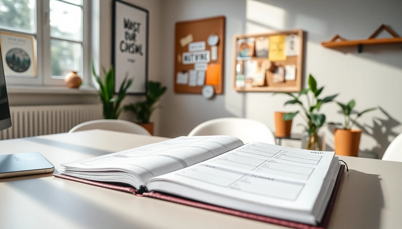 Seamlessly Organize Your Day with a planner showcasing an organized workspace atmosphere.