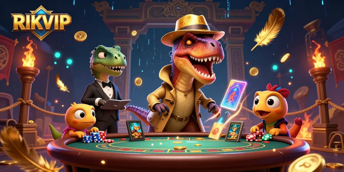 RIKVIP card counter velociraptor playing blackjack with dynamic casino atmosphere.