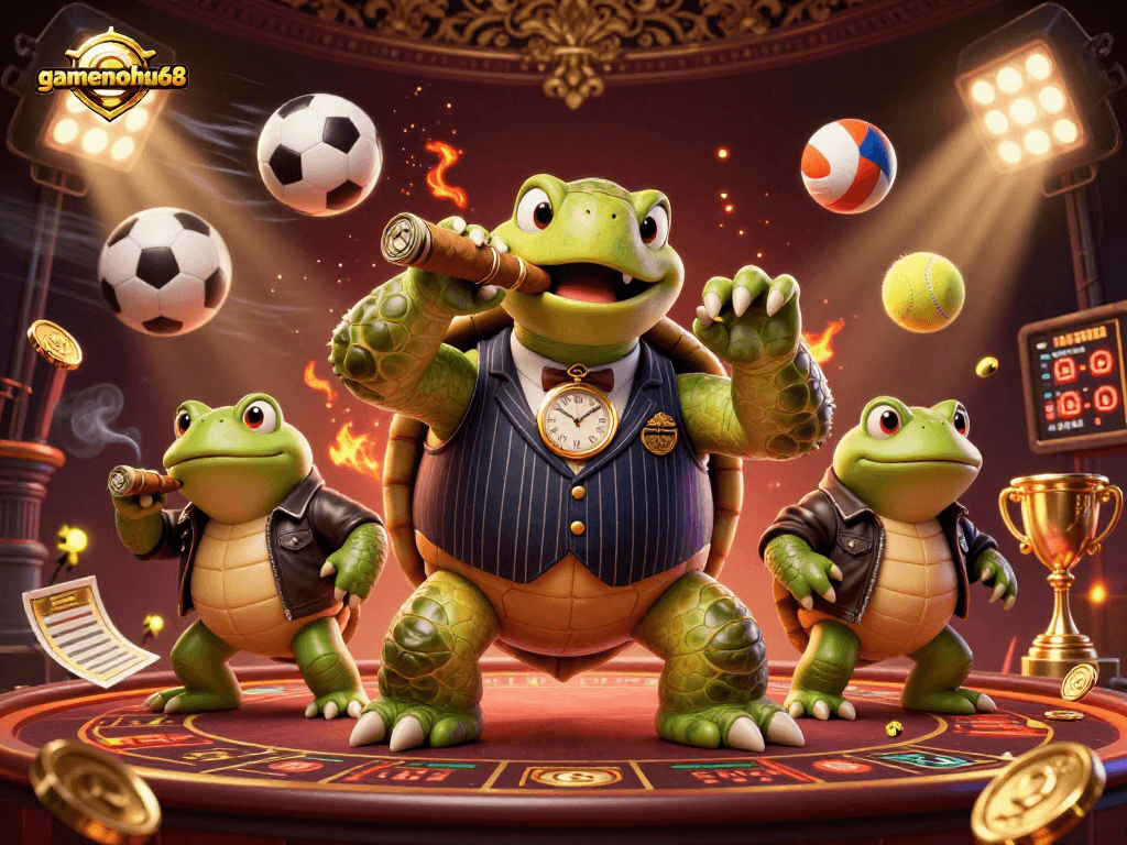 Engage with gamenohu68's immersive sports betting scene, highlighted by a unique snapping turtle in a tuxedo.