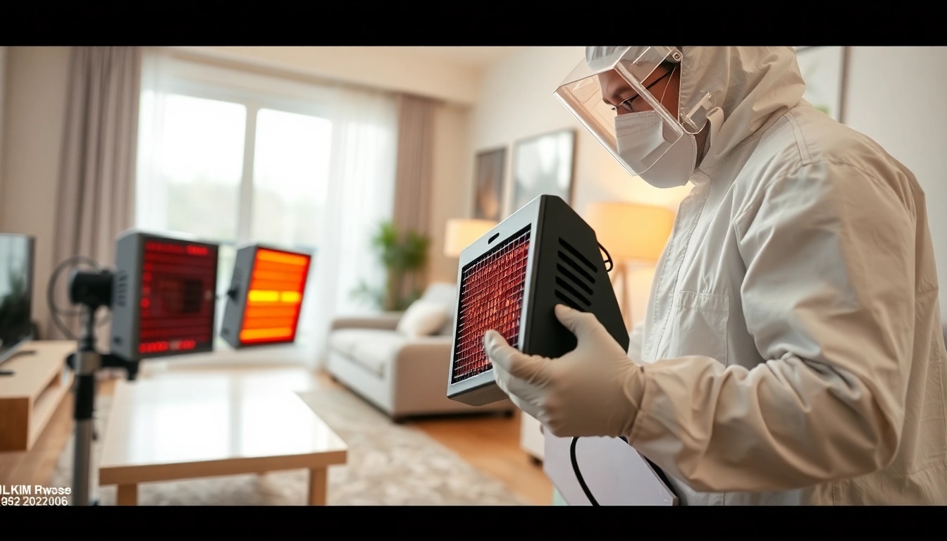 Treating an apartment with bed bug heat treatment, showcasing a technician's expertise while ensuring safety.
