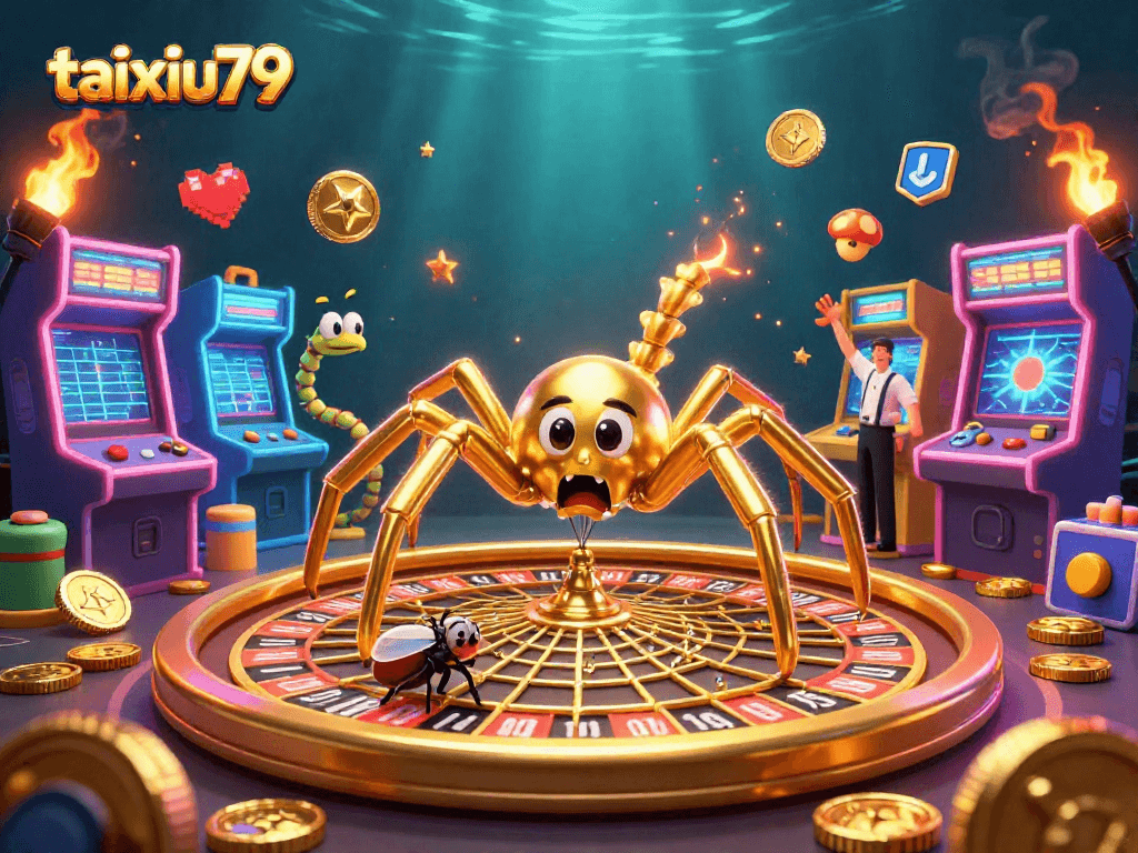 Experience tension as the fly bets at the roulette-like web of taixiu79 in this rich 3D illustration.