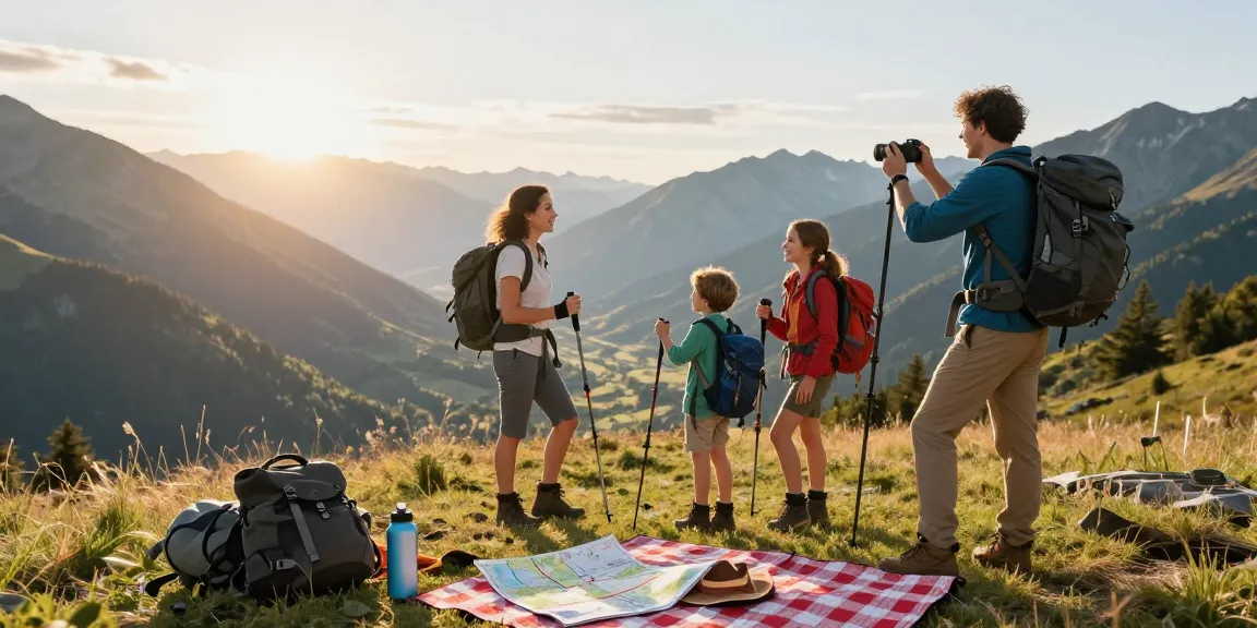 Family adventure in nature while exploring mantra88 hiking trails during sunset.