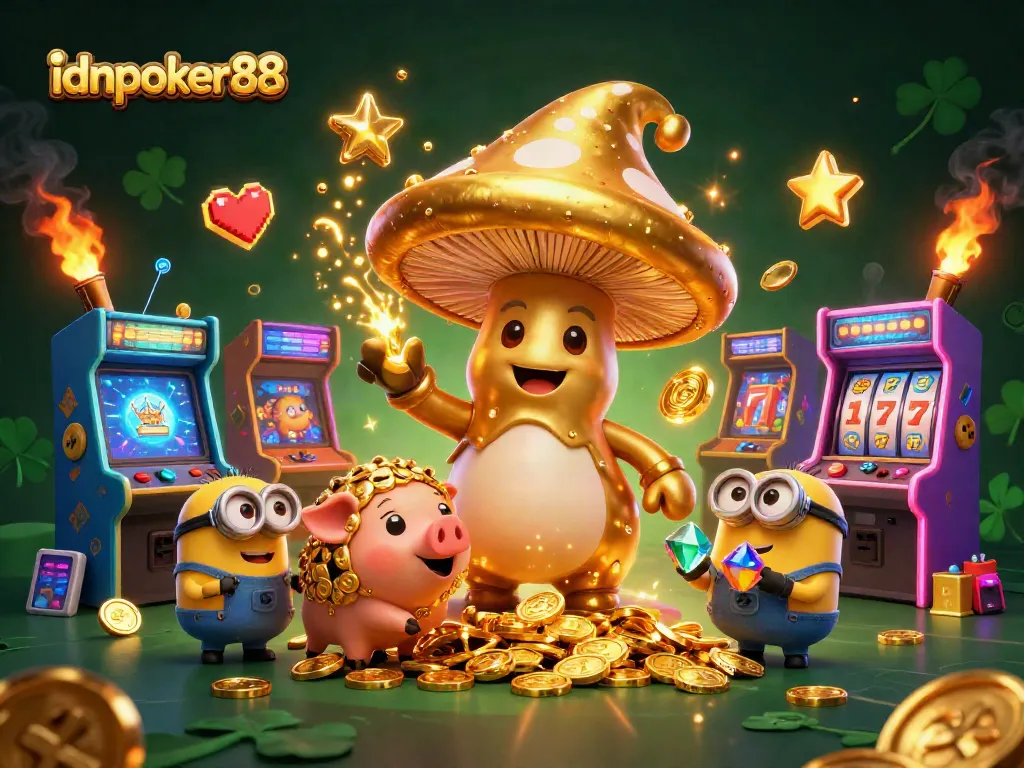 Transform your gaming experience with idnpoker88's golden wizard and treasure-seeking pig in this vibrant scene