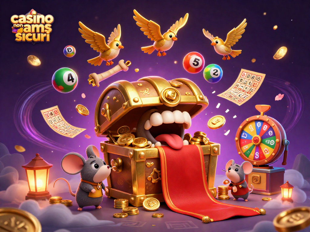 Scopri i bonus nei casino non AAMS sicuri con premi e ricchezze in un'illustrazione accattivante.