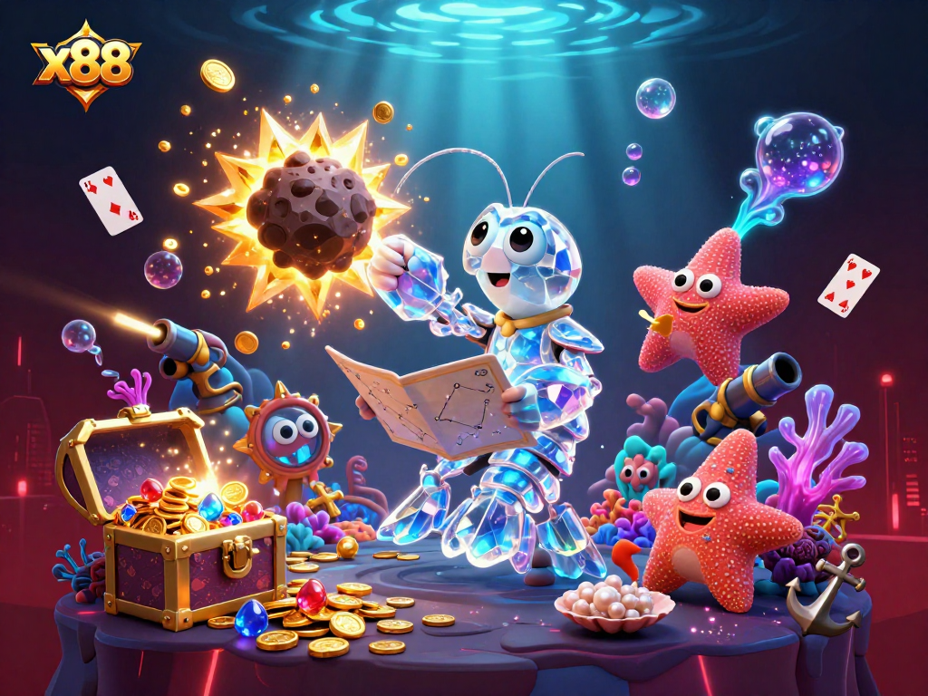 x88 showcases a vibrant underwater casino adventure with glowing gems and energetic gameplay elements.