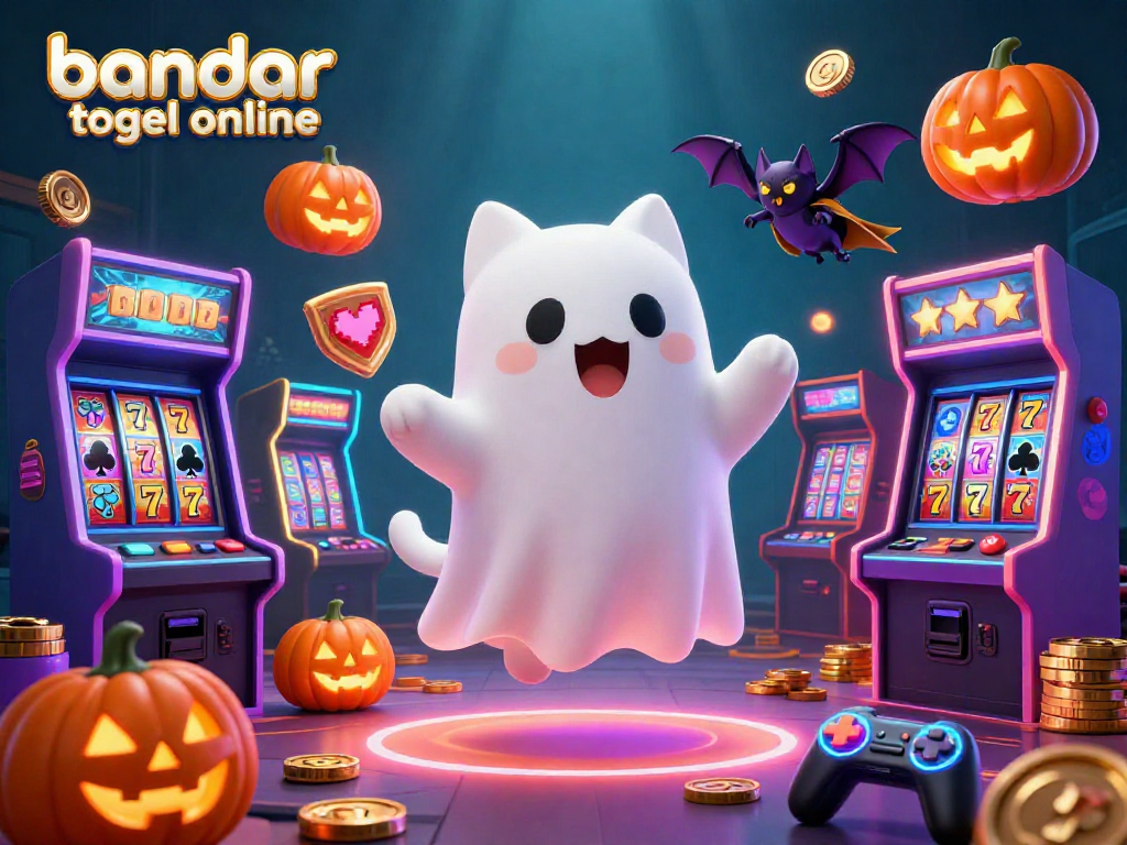 Experience the excitement of bandar togel online with a 3D ghost cat at a vibrant casino.