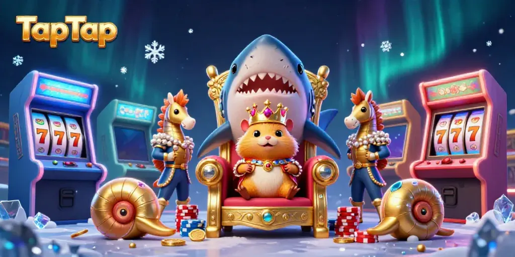 Experience the thrill of gaming with TapTap's vibrant casino-themed 3D scene featuring a hamster king.