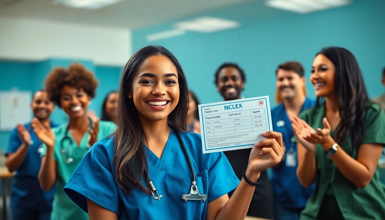 Celebrate success with Houston NCLEX review testimonials showing joyful graduates in a vibrant classroom.