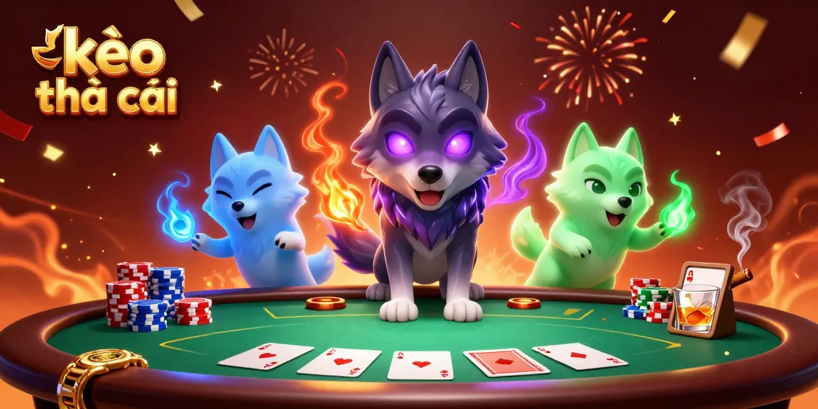 Engage with kèo nhà cái features in this vibrant 3D illustration showcasing a mystical poker scene.