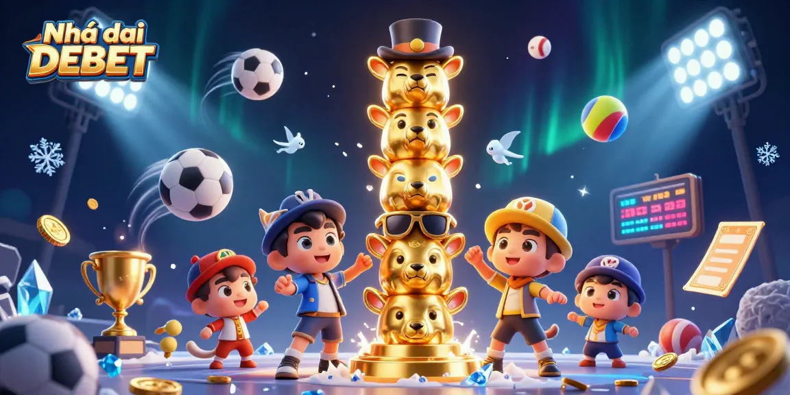 Engage with Nhà cái DEBET through dynamic sports betting elements in this vibrant 3D illustration.