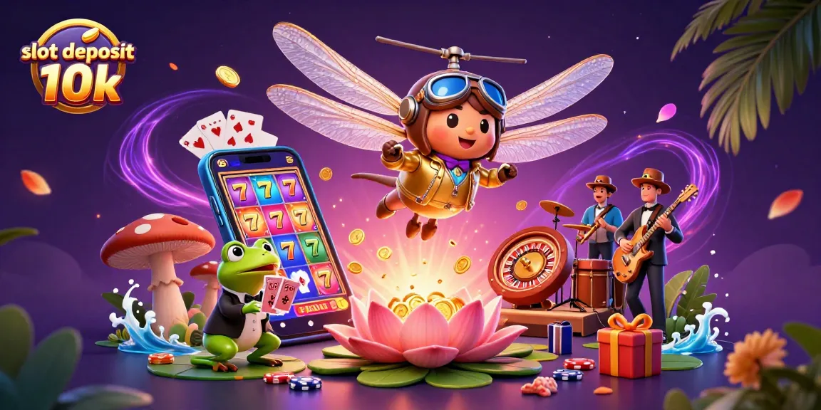 Experience the thrill of slot deposit 10k gameplay with vibrant casino elements in a whimsical 3D scene.