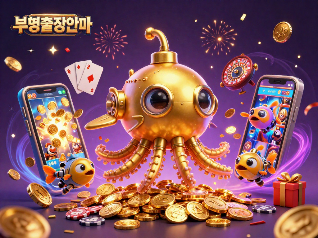 Experience 부평출장안마 with a lively scene of captivating 3D casino elements, pirate submersible, and golden coins!