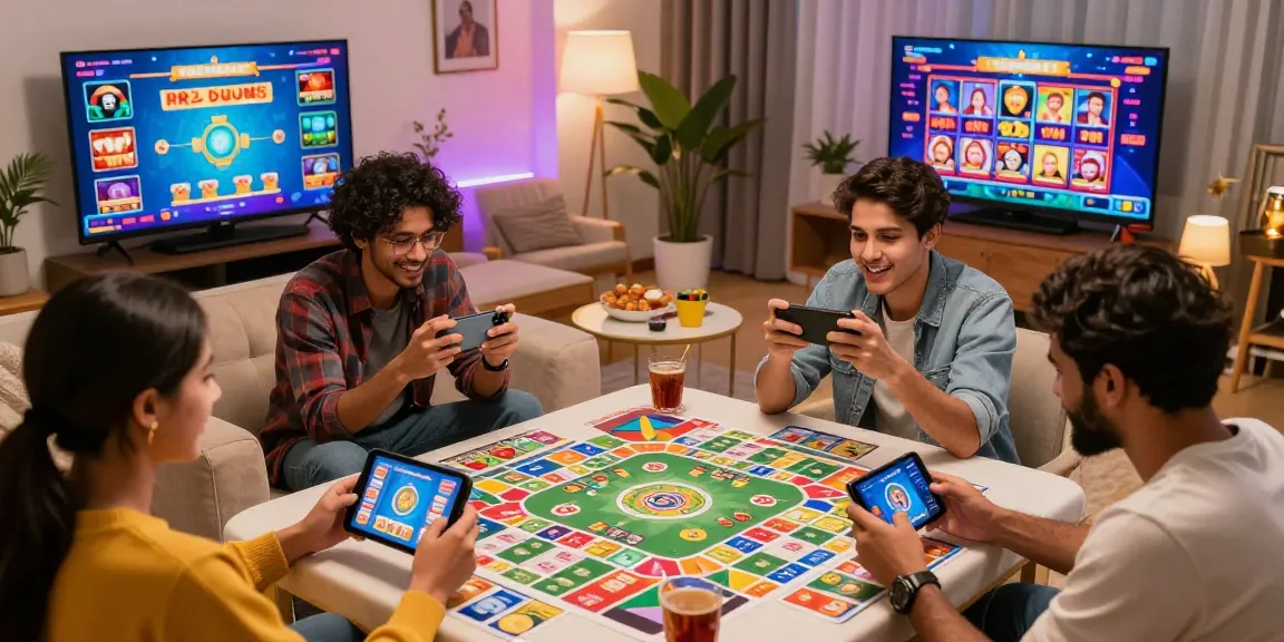 Players enjoying Indo Rummy on smartphones in a vibrant, engaging gaming atmosphere.
