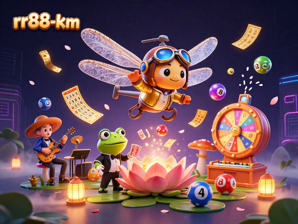 rr88-km players win big in a vibrant lily pad casino with colorful lottery elements.