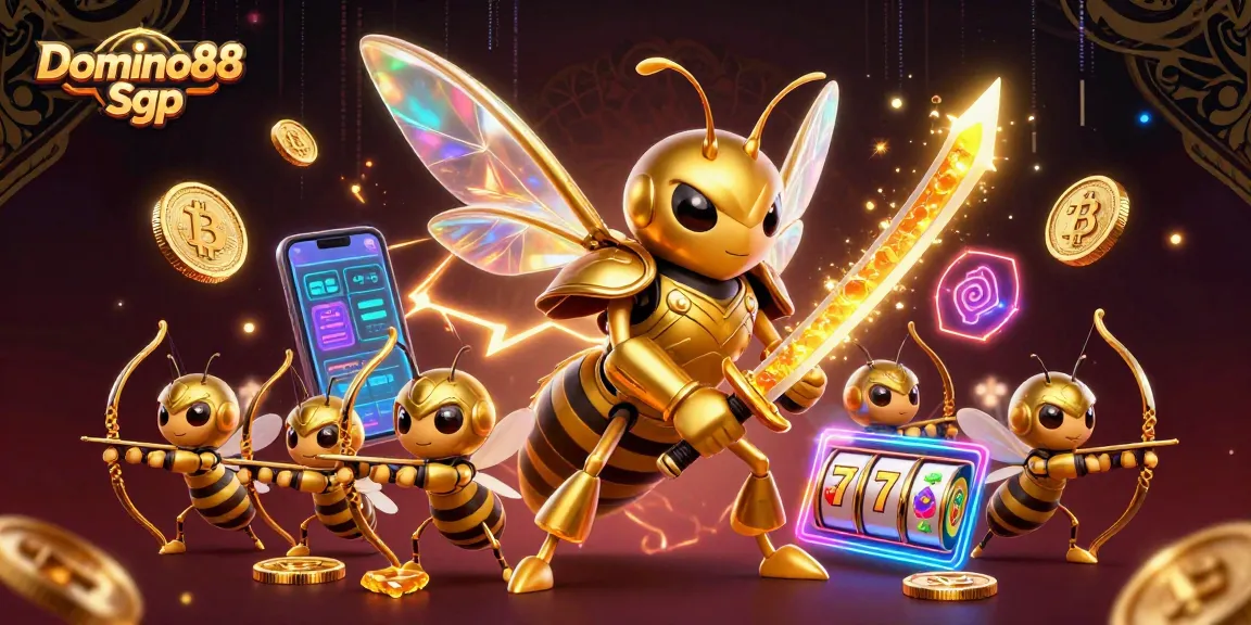 Play exciting games with Domino88 Sgp as golden hornets and crypto coins illuminate the scene