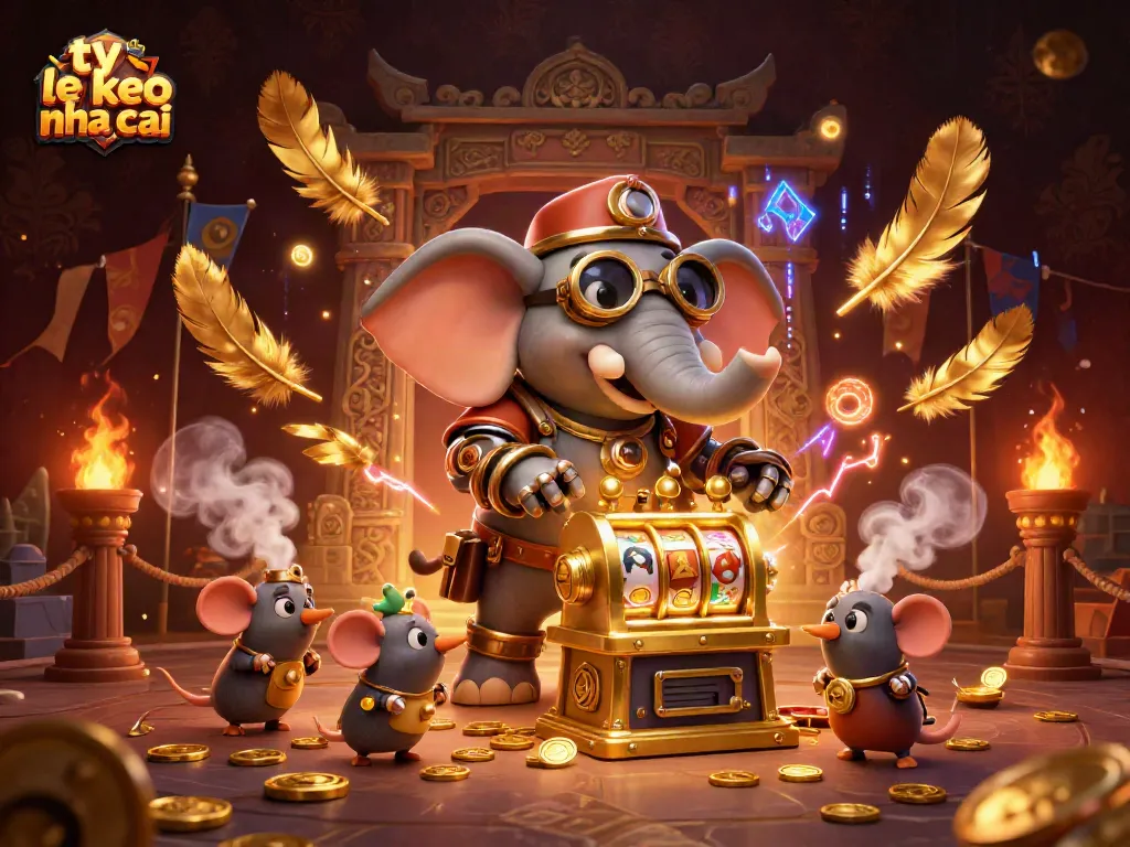 Engage with ty le keo nha cai through a vibrant 3D scene featuring a steampunk elephant and gaming elements.