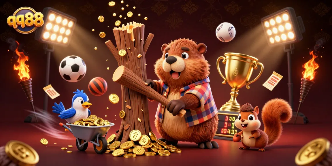 Engage with qq88's exciting gold coin rain, featuring dynamic sports balls and charming characters collecting wealth.