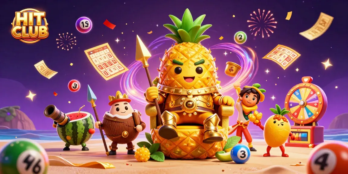 Engage with HIT CLUB in a vibrant casino scene filled with whimsical characters and dynamic gaming elements.
