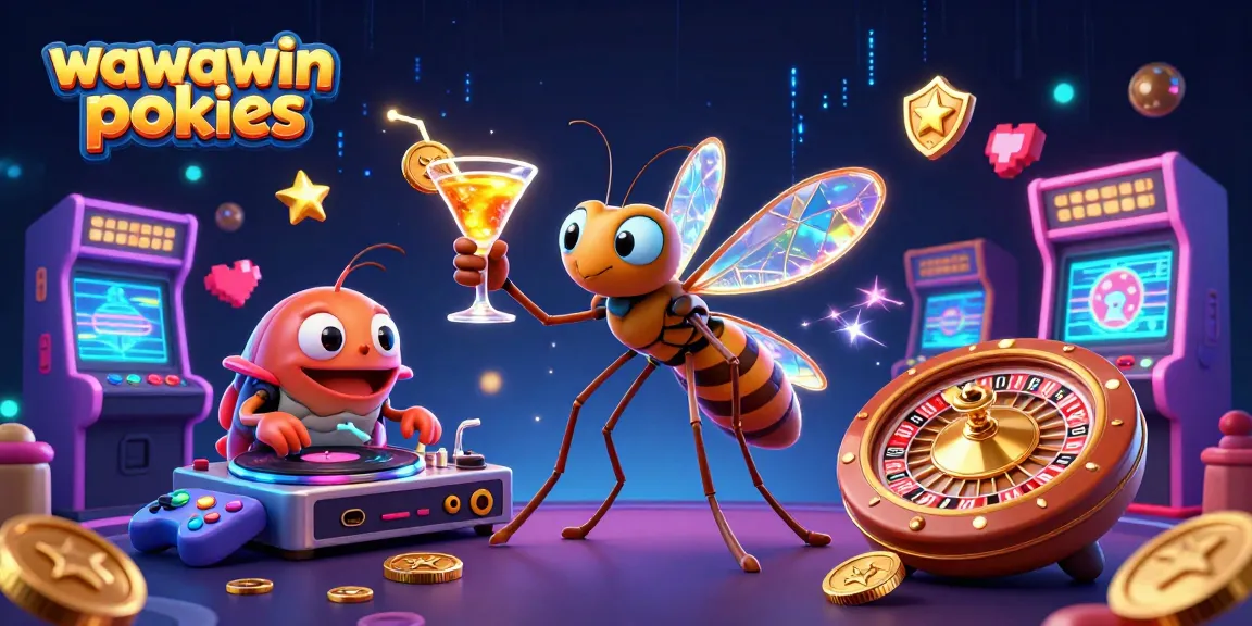 Experience thrilling wawawin pokies action with vibrant characters and casino elements in this dynamic illustration.