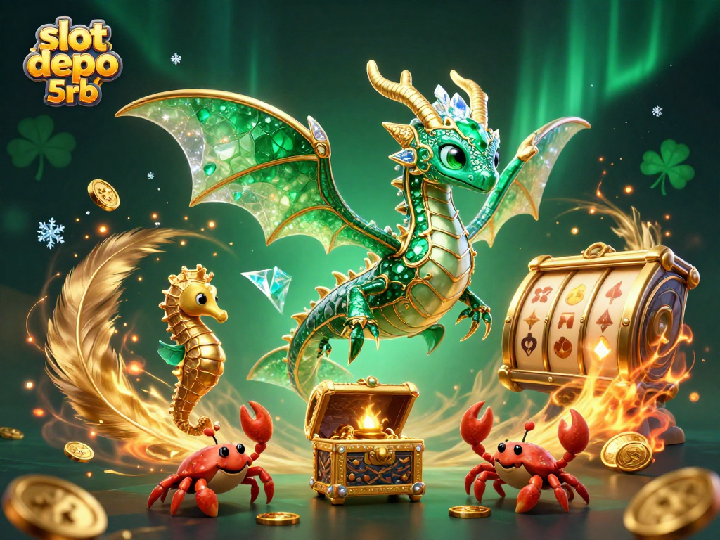 Spin and win big with slot depo 5rb in an enchanting casino adventure scene.