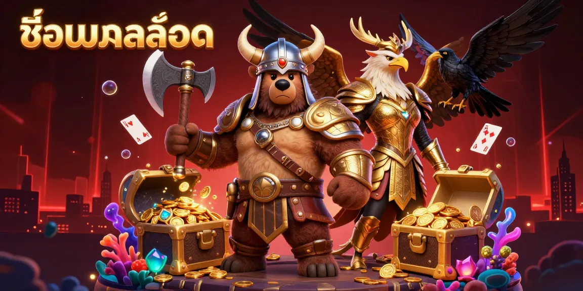 Spin the reels with ชื่อเกมสล็อต and immerse in a vibrant casino illustration featuring dynamic game elements.