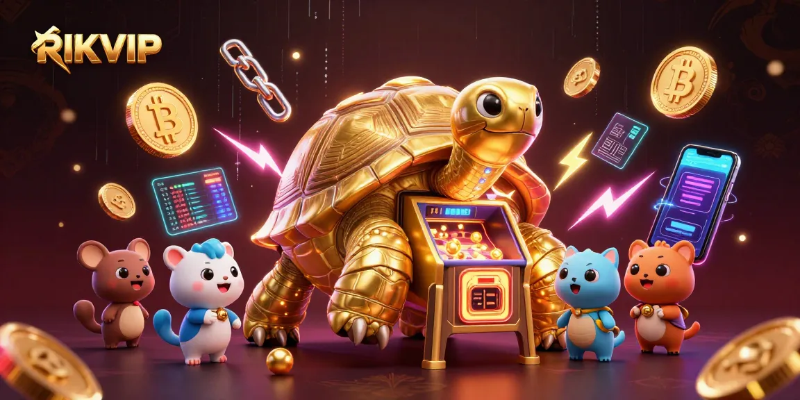 Experience exciting gameplay at RIKVIP with a vibrant 3D casino illustration featuring innovative gambling elements.
