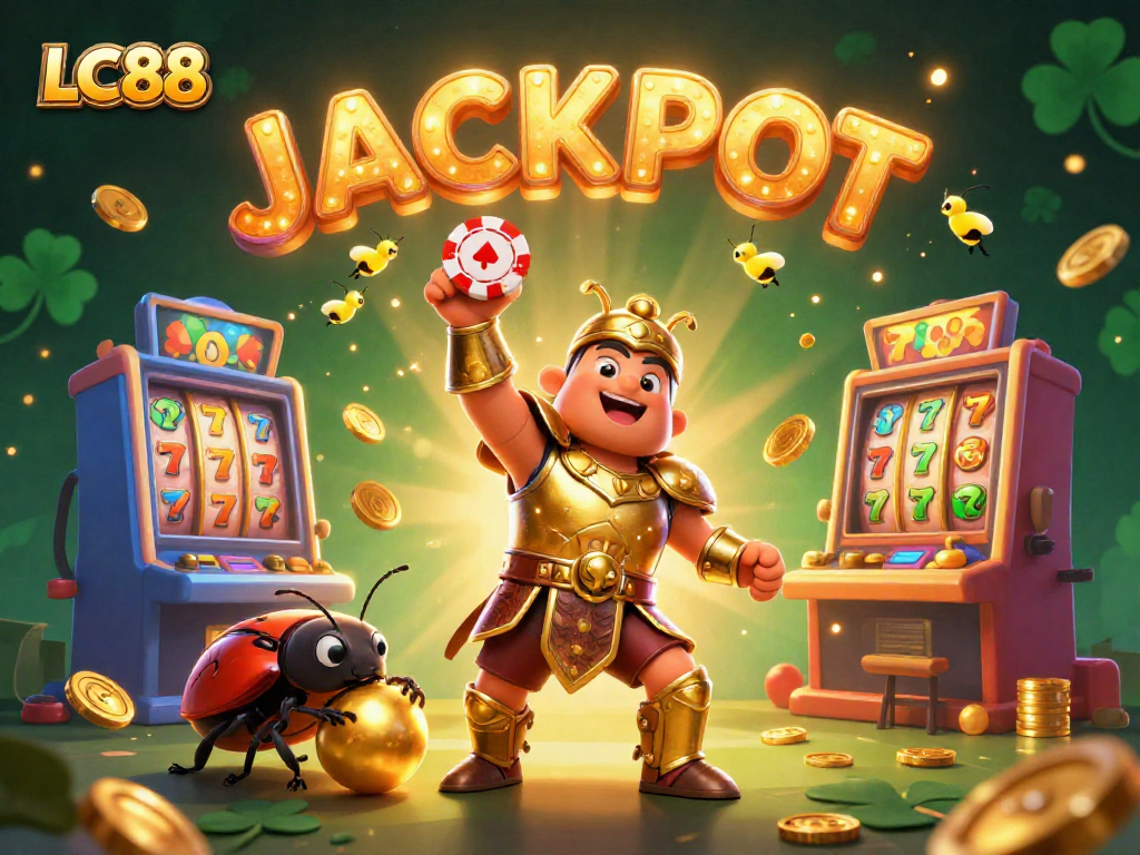 Experience the excitement of LC88 gaming with a triumphant hercules beetle showcasing jackpot winnings.
