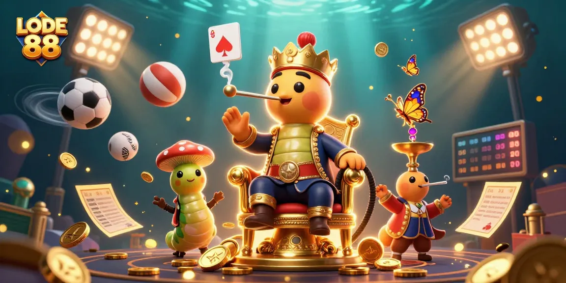 Experience the excitement at LODE 88 with a vibrant 3D casino scene illustrating dynamic sports betting action.