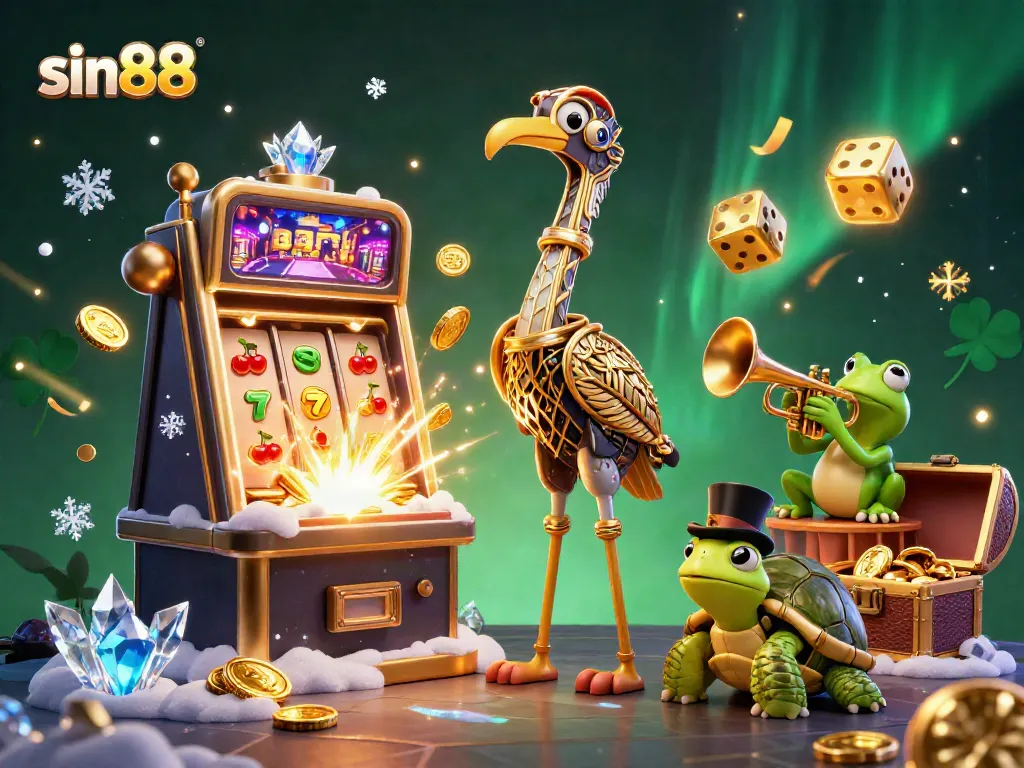 Experience thrilling gaming at sin88 with colorful casino symbols and characters in a dynamic scene.