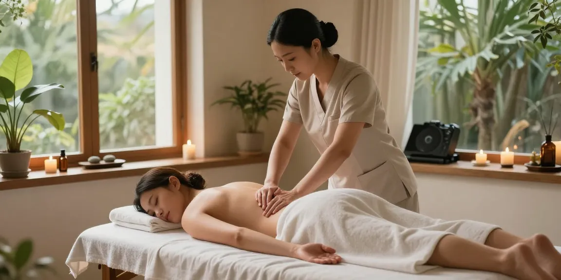 마사지 치료 중인 전문가와 고객의 편안한 스파 환경