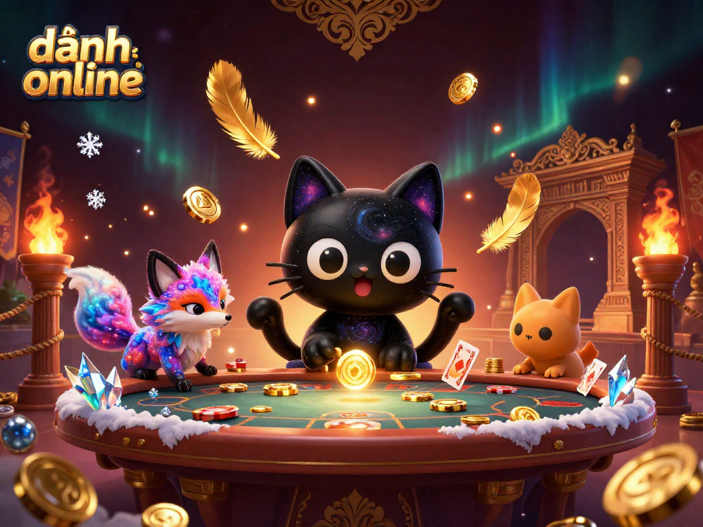 Engage in đánh đề online while the cosmic cat pulls in golden bets and cards at the casino.