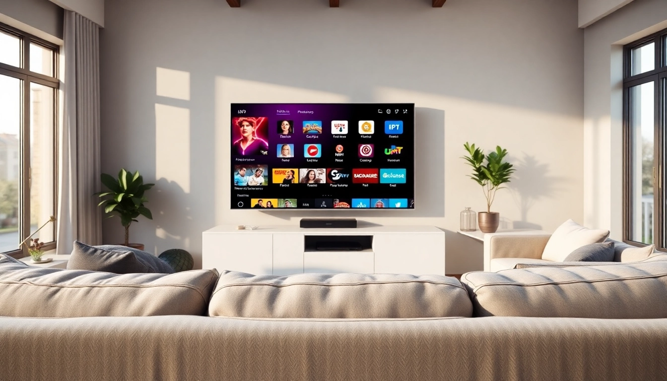 Engage with an IPTV subscription showcasing vibrant channel options on a modern TV.