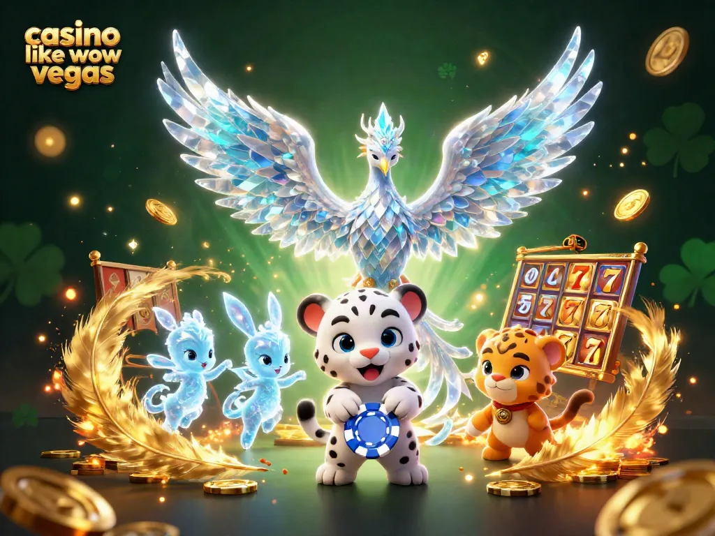 Experience casino like wow vegas with a lively scene featuring an ice phoenix and characters engaging in a vibrant casino atmosphere.